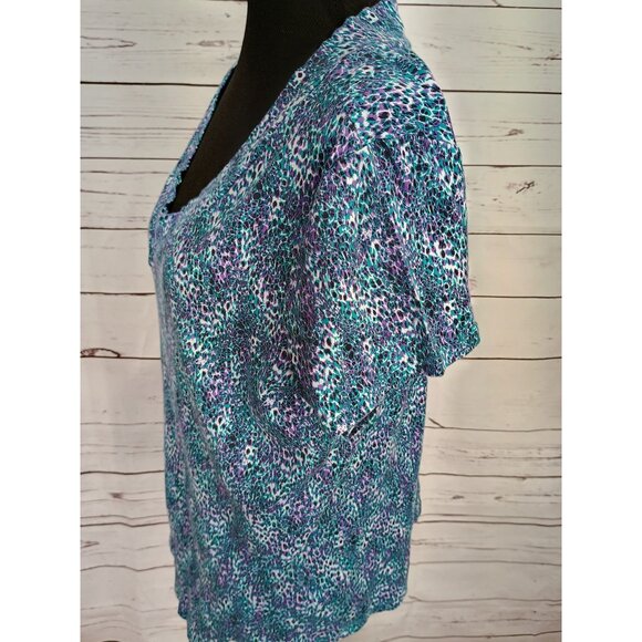 Womens NICOLE MILLER Purple Green Marbled Animal Print Shirt Sz 2x - Picture 4 of 8